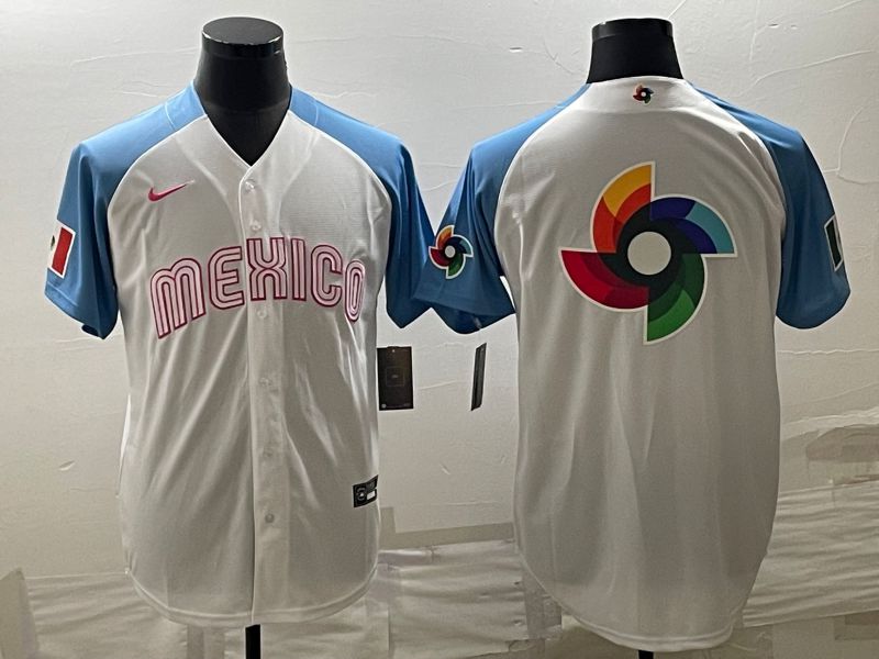 Men 2023 World Cub Mexico Blank White blue Nike MLB Jersey5